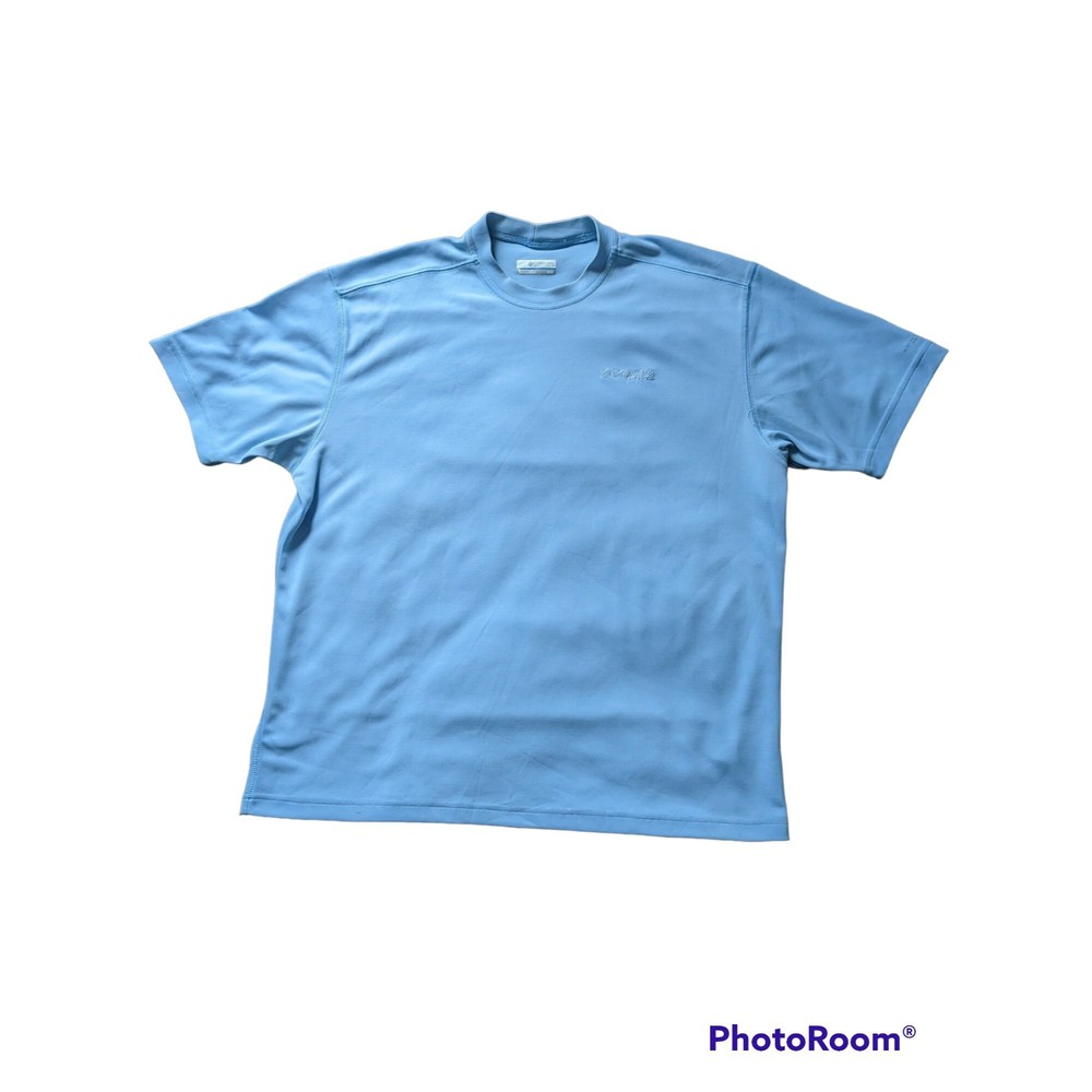 Mens Columbia T-Shirt Performance Fishing Gear Light Blue 100% Polyester Medium